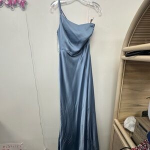 Birdy Grey One Shoulder Satin Dress in Blue